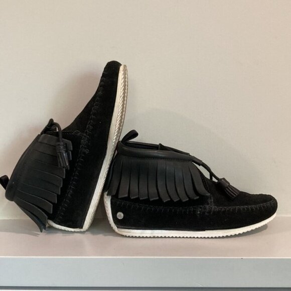 RAG & Bone Ghita Black Leather & Suede Moccasin Fringe Ankle Boots - Picture 7 of 14